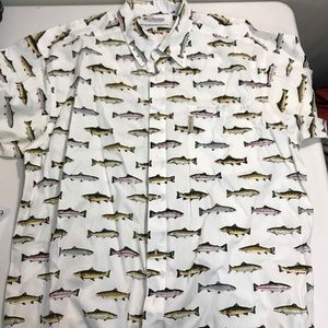 Retro Columbia Short Sleeve Fish Camp Shirt Size L